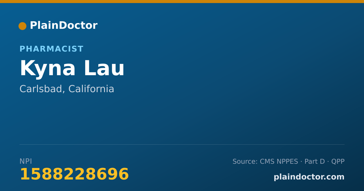 Shareable card for Kyna Lau - Pharmacist, Carlsbad, CA