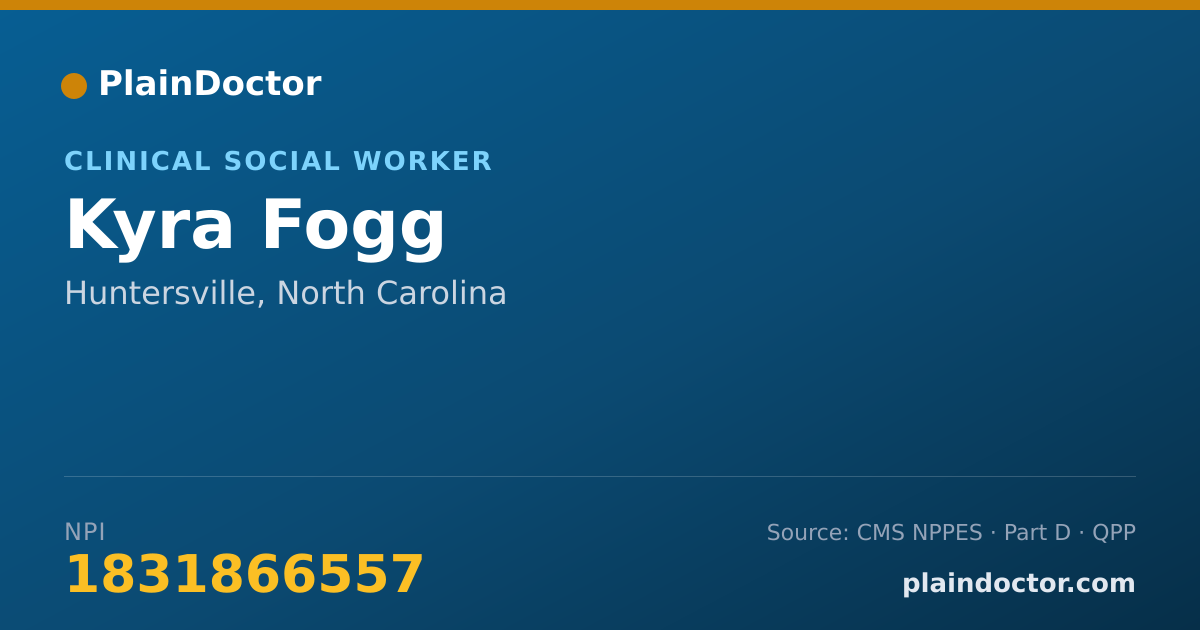Shareable card for Kyra Fogg - Clinical Social Worker, Huntersville, NC