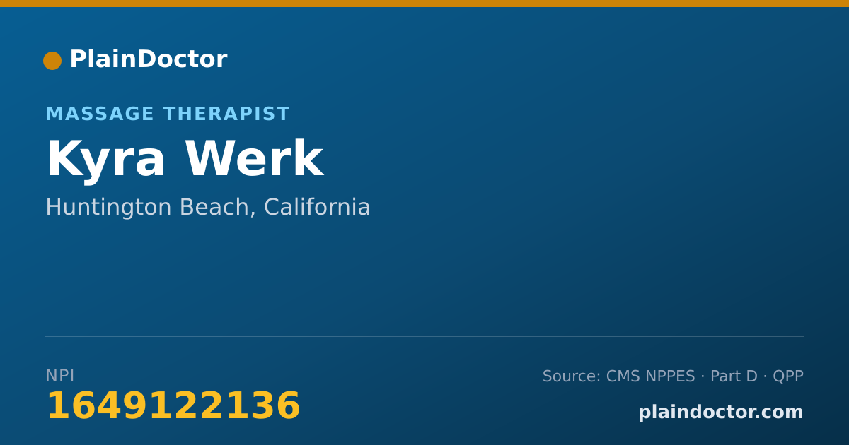 Shareable card for Kyra Werk - Massage Therapist, Huntington Beach, CA