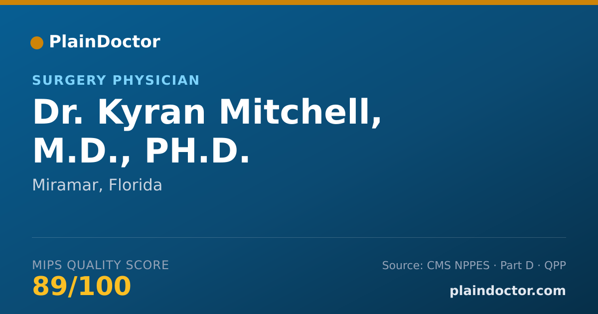 Shareable card for Kyran Mitchell, M.D., PH.D. - Surgery Physician, Miramar, FL