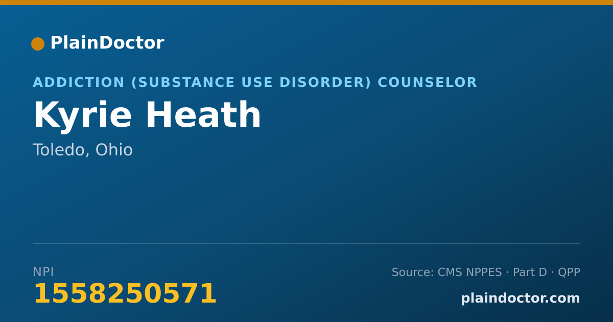 Shareable card for Kyrie Heath - Addiction (Substance Use Disorder) Counselor, Toledo, OH