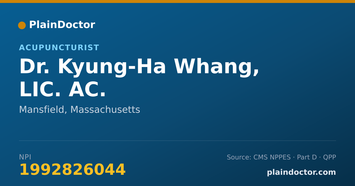 Shareable card for Kyung-Ha Whang, LIC. AC. - Acupuncturist, Mansfield, MA