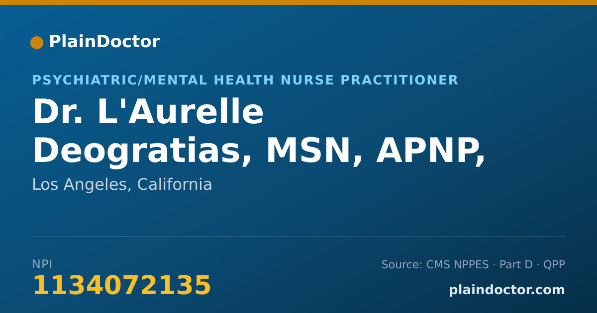 Shareable card for L'Aurelle Deogratias, MSN, APNP, PMHNP-BC - Psychiatric/Mental Health Nurse Practitioner, Los Angeles, CA