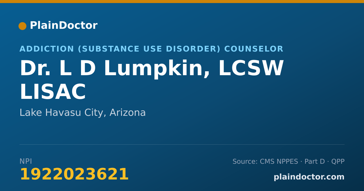 Shareable card for L D Lumpkin, LCSW LISAC - Addiction (Substance Use Disorder) Counselor, Lake Havasu City, AZ