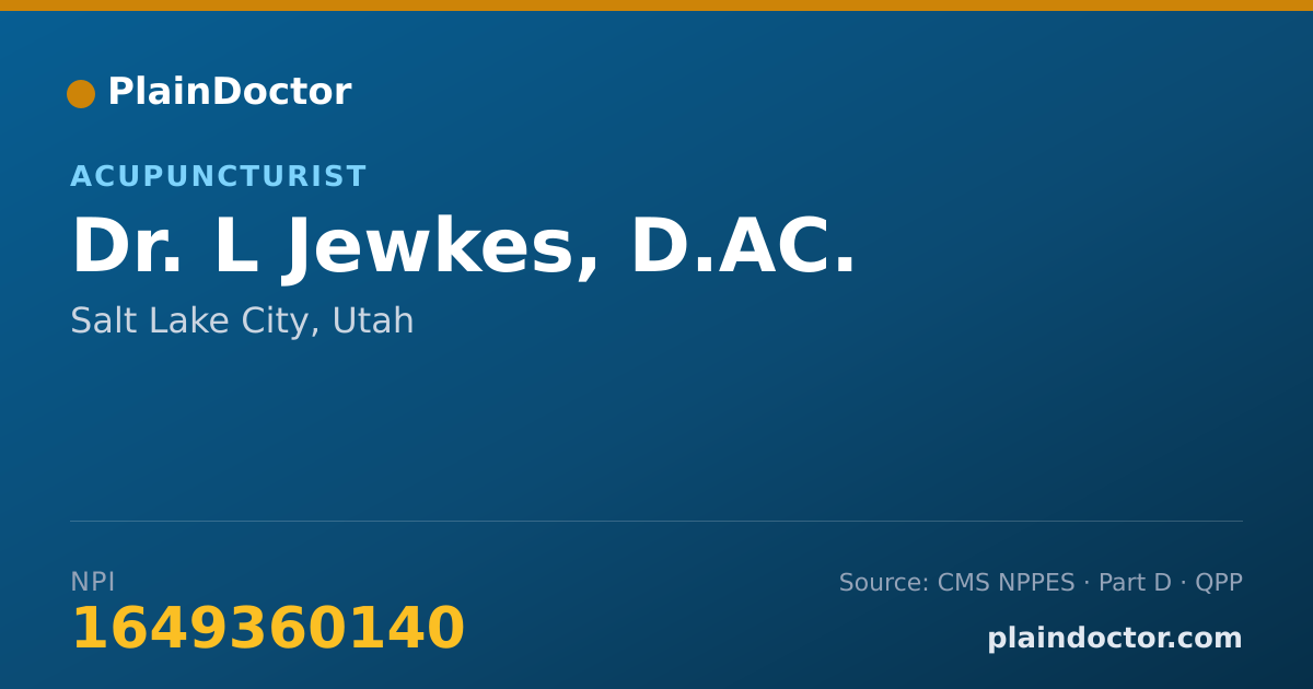 Shareable card for L Jewkes, D.AC. - Acupuncturist, Salt Lake City, UT