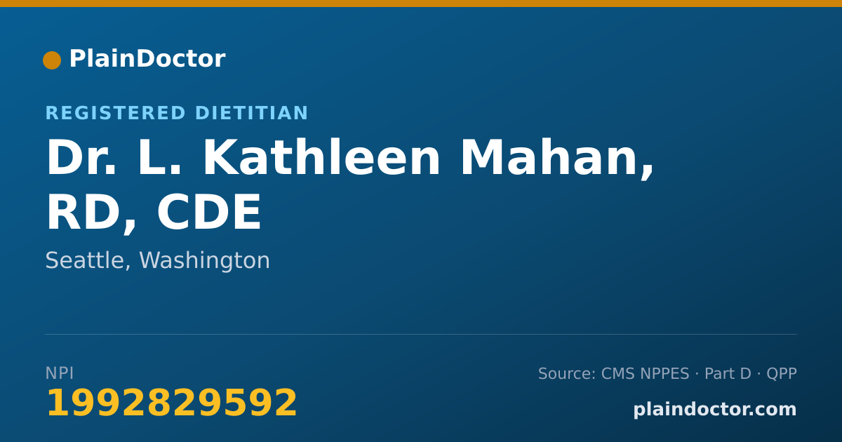 Shareable card for L. Kathleen Mahan, RD, CDE - Registered Dietitian, Seattle, WA