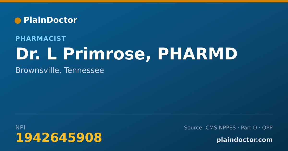 Shareable card for L Primrose, PHARMD - Pharmacist, Brownsville, TN