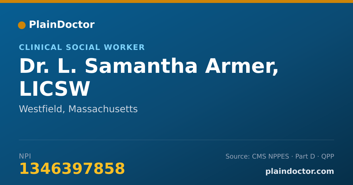 Shareable card for L. Samantha Armer, LICSW - Clinical Social Worker, Westfield, MA