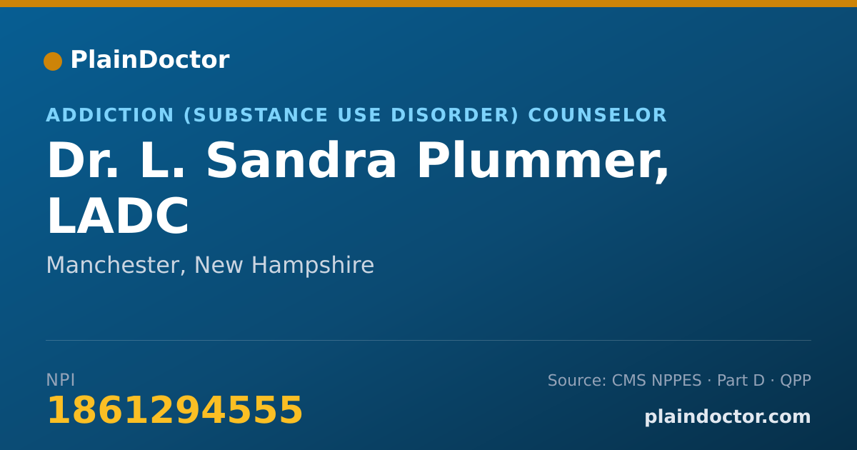 Shareable card for L. Sandra Plummer, LADC - Addiction (Substance Use Disorder) Counselor, Manchester, NH