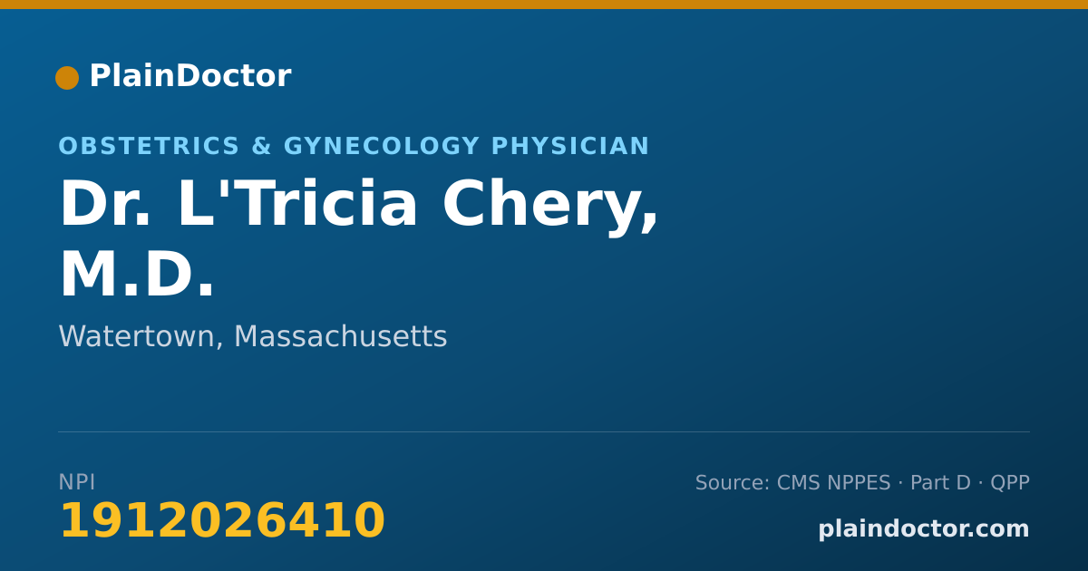Shareable card for L'Tricia Chery, M.D. - Obstetrics & Gynecology Physician, Watertown, MA