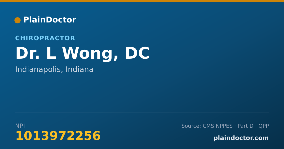 Shareable card for L Wong, DC - Chiropractor, Indianapolis, IN