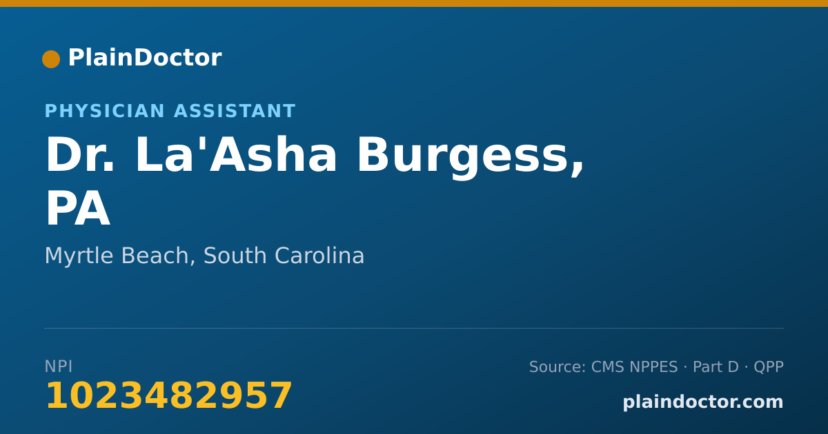 Shareable card for La'Asha Burgess, PA - Physician Assistant, Myrtle Beach, SC