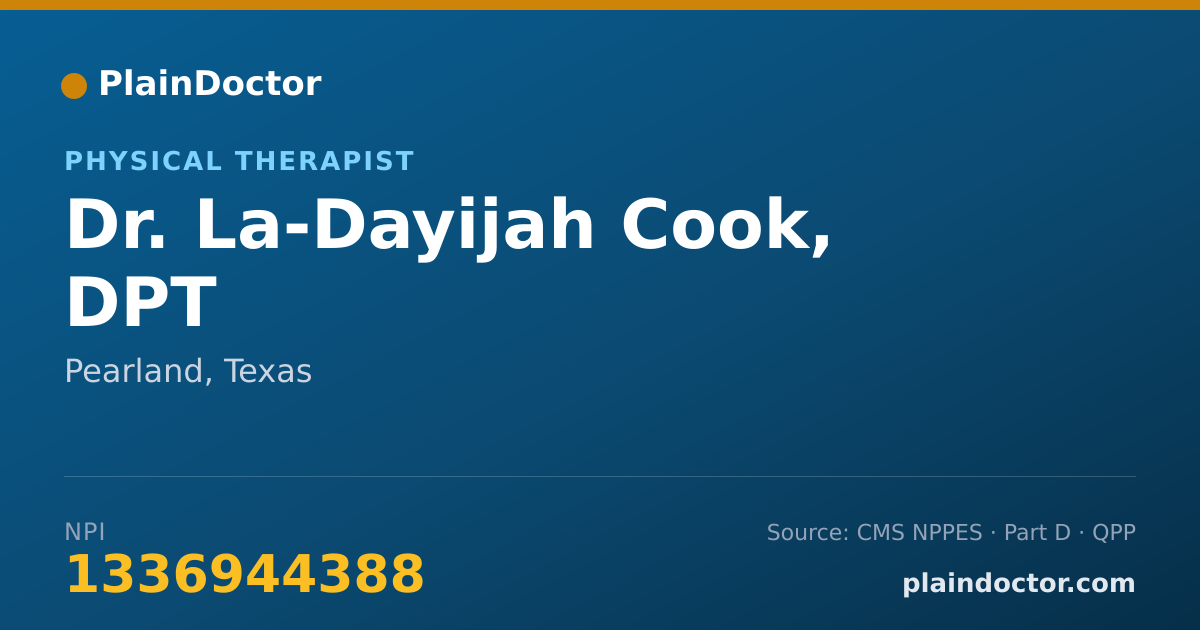Shareable card for La-Dayijah Cook, DPT - Physical Therapist, Pearland, TX
