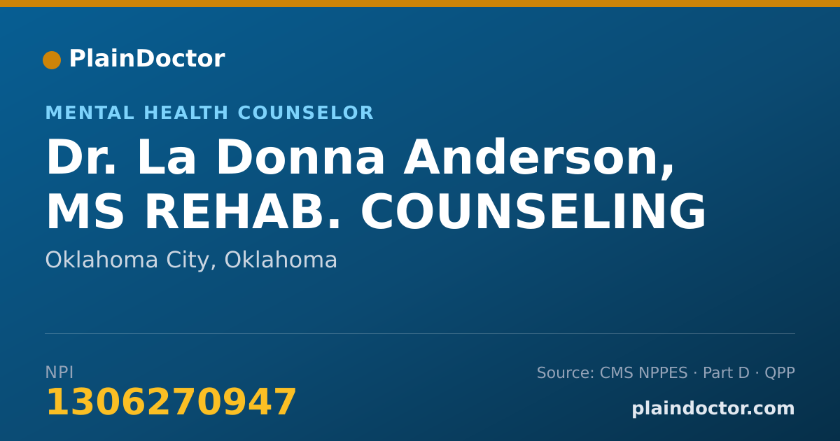 Shareable card for La Donna Anderson, MS REHAB. COUNSELING - Mental Health Counselor, Oklahoma City, OK
