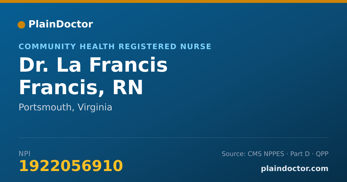 Shareable card for La Francis Francis, RN - Community Health Registered Nurse, Portsmouth, VA