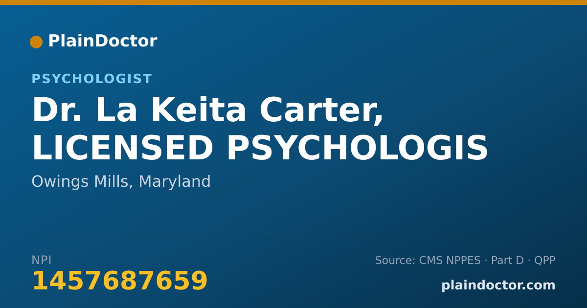 Shareable card for La Keita Carter, LICENSED PSYCHOLOGIS - Psychologist, Owings Mills, MD