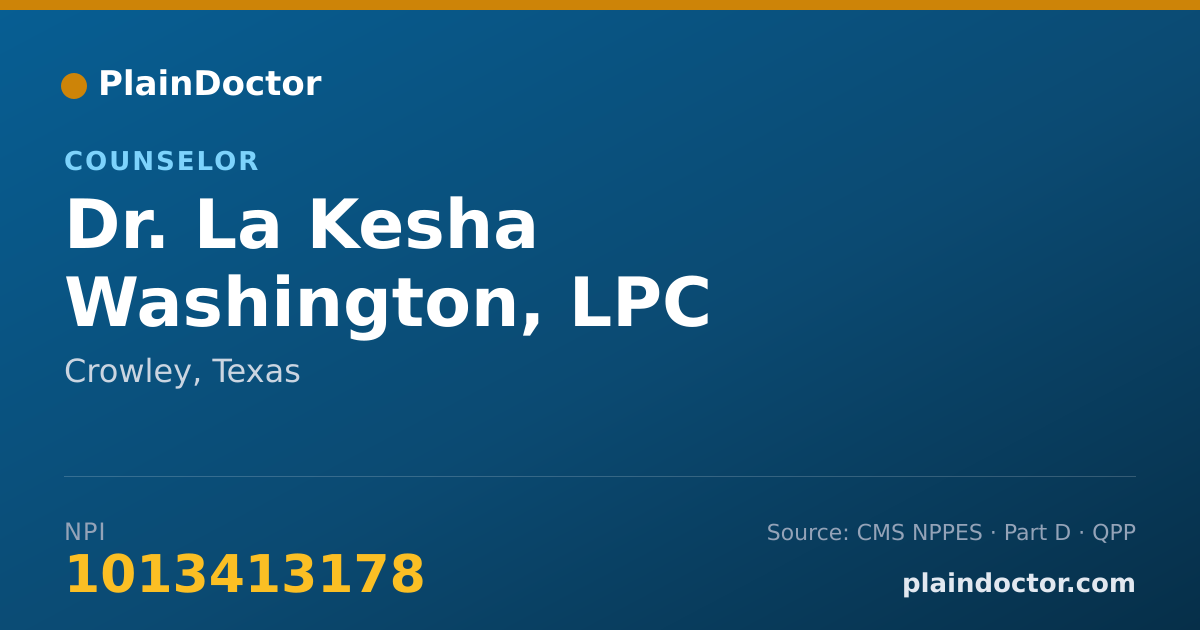 Shareable card for La Kesha Washington, LPC - Counselor, Crowley, TX