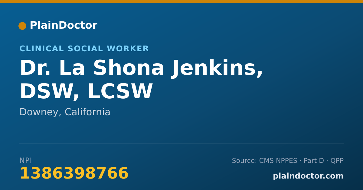 Shareable card for La Shona Jenkins, DSW, LCSW - Clinical Social Worker, Downey, CA