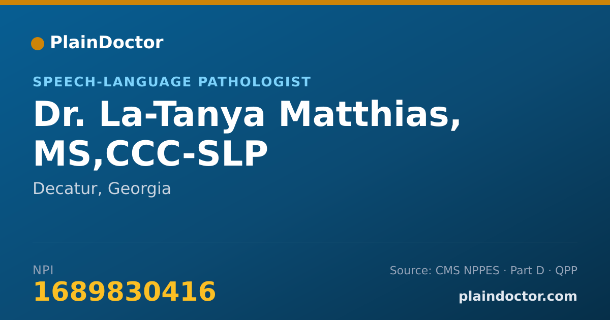 Shareable card for La-Tanya Matthias, MS,CCC-SLP - Speech-Language Pathologist, Decatur, GA