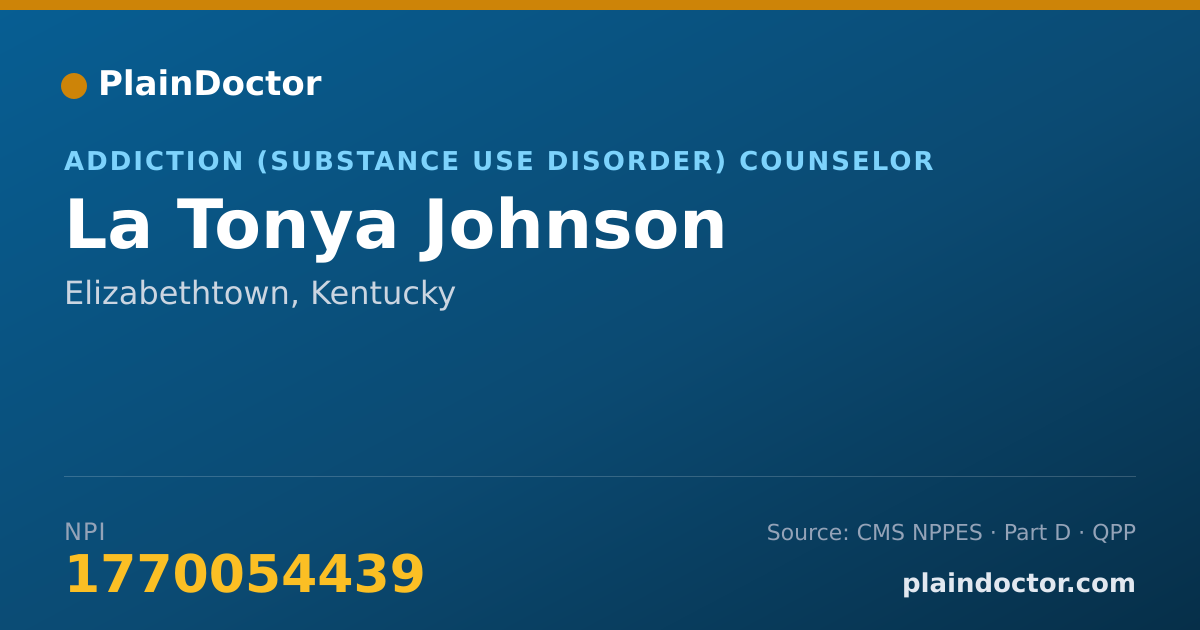 Shareable card for La Tonya Johnson - Addiction (Substance Use Disorder) Counselor, Elizabethtown, KY