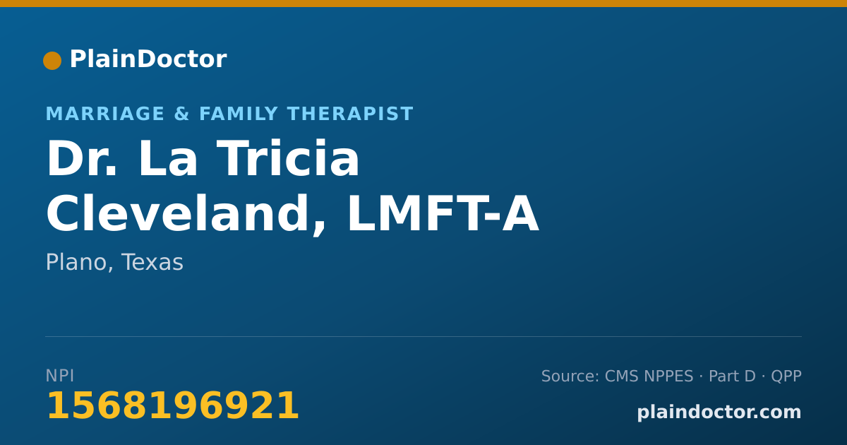Shareable card for La Tricia Cleveland, LMFT-A - Marriage & Family Therapist, Plano, TX