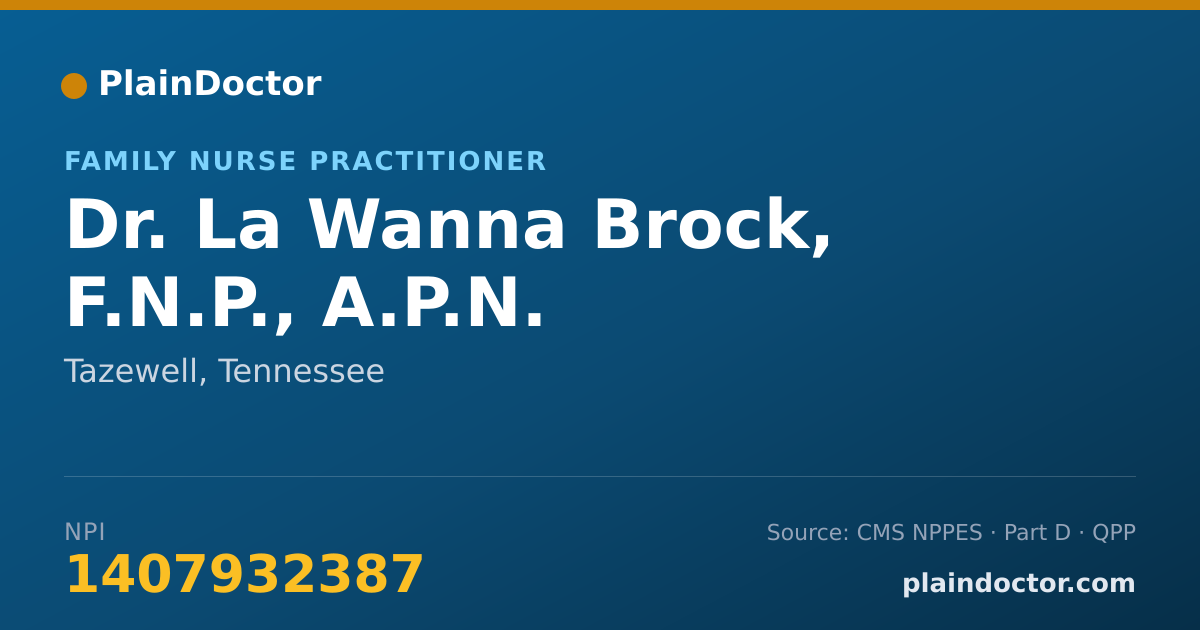 Shareable card for La Wanna Brock, F.N.P., A.P.N. - Family Nurse Practitioner, Tazewell, TN