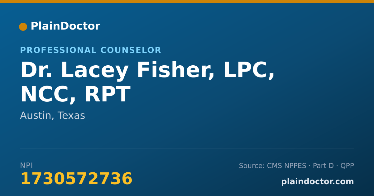 Shareable card for Lacey Fisher, LPC, NCC, RPT - Professional Counselor, Austin, TX