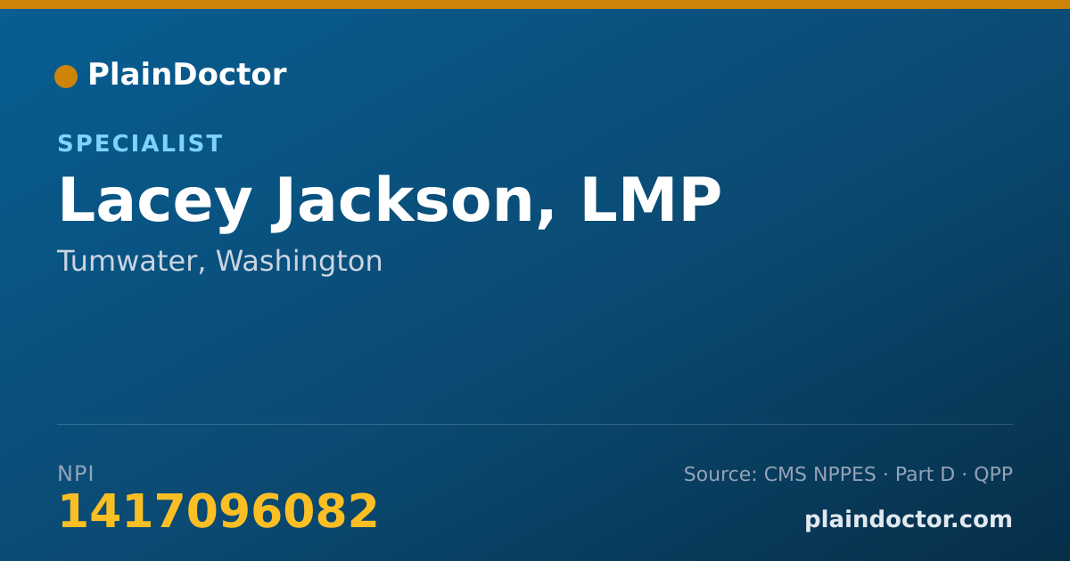 Shareable card for Lacey Jackson, LMP - Specialist, Tumwater, WA