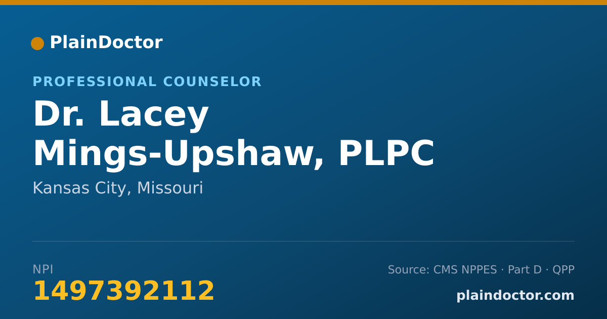 Shareable card for Lacey Mings-Upshaw, PLPC - Professional Counselor, Kansas City, MO