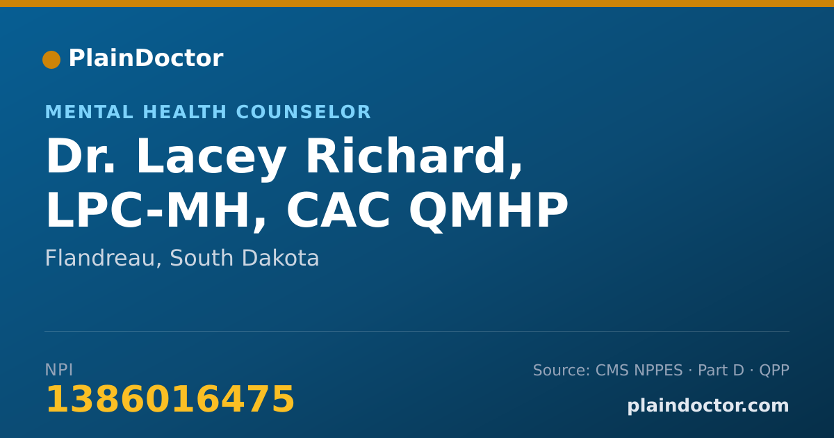 Shareable card for Lacey Richard, LPC-MH, CAC QMHP - Mental Health Counselor, Flandreau, SD
