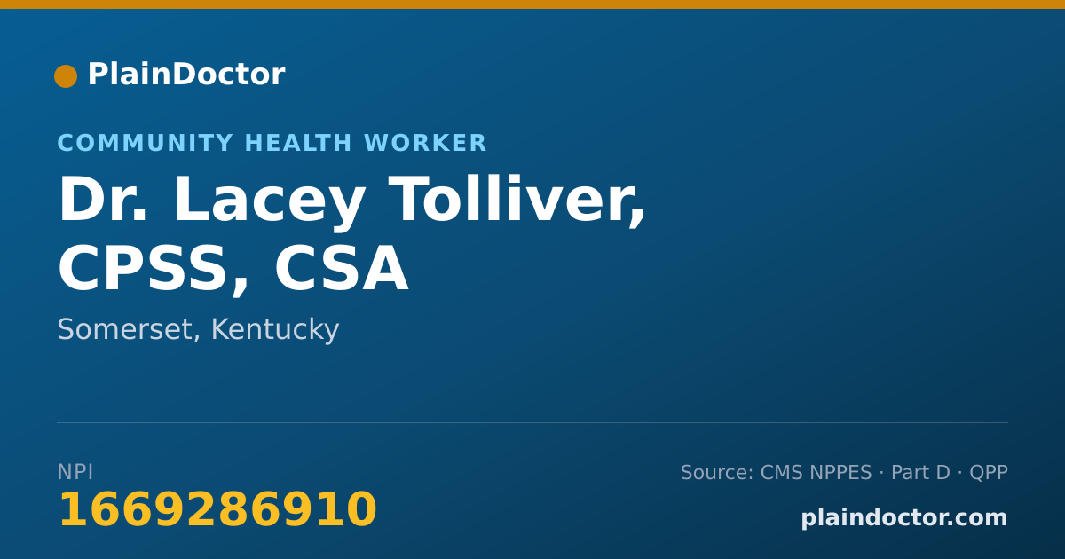 Shareable card for Lacey Tolliver, CPSS, CSA - Community Health Worker, Somerset, KY
