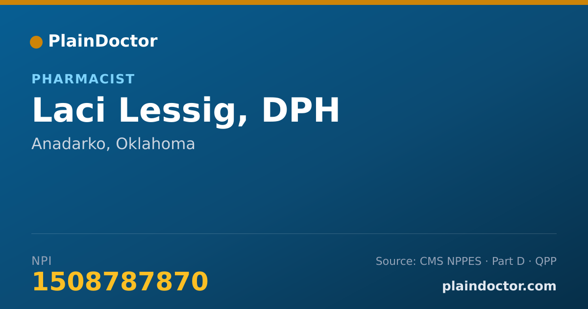Shareable card for Laci Lessig, DPH - Pharmacist, Anadarko, OK