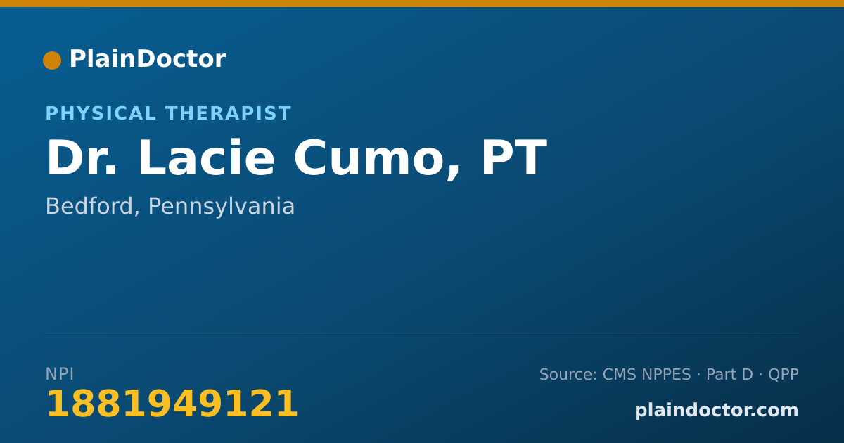 Shareable card for Lacie Cumo, PT - Physical Therapist, Bedford, PA