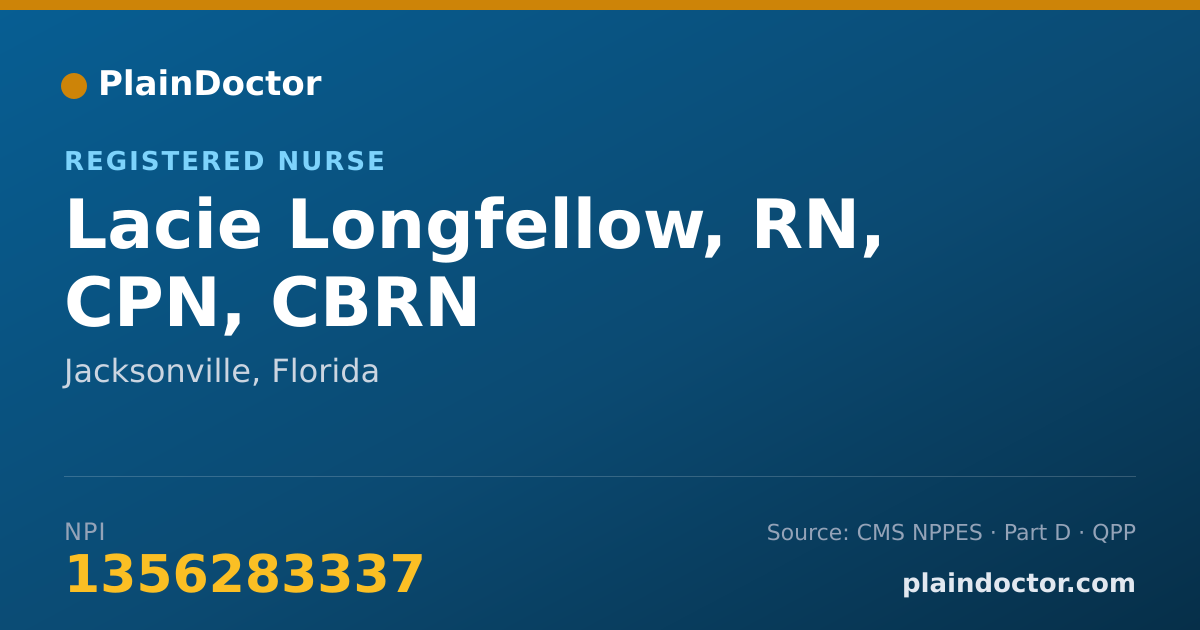 Shareable card for Lacie Longfellow, RN, CPN, CBRN - Registered Nurse, Jacksonville, FL
