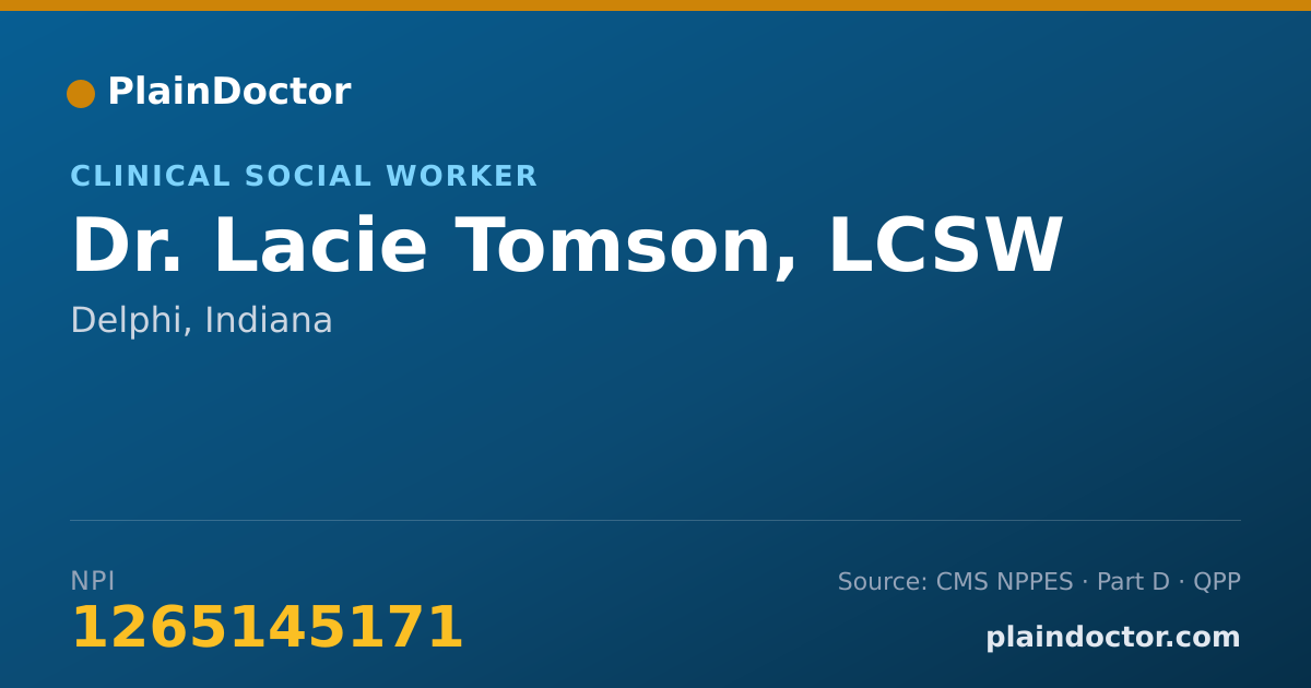 Shareable card for Lacie Tomson, LCSW - Clinical Social Worker, Delphi, IN