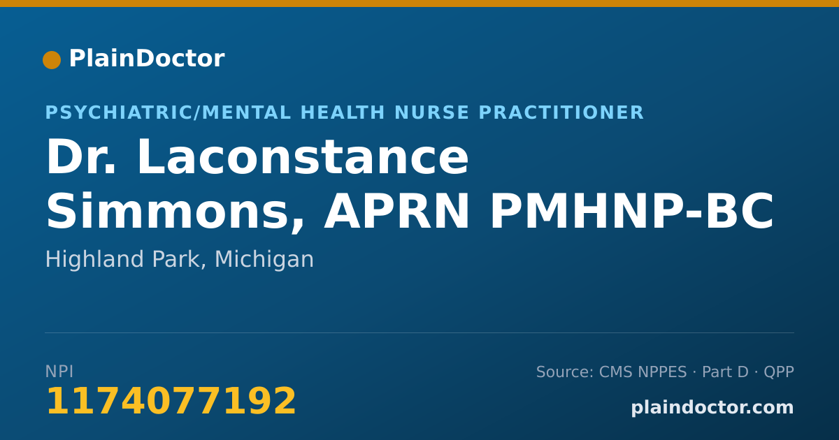 Shareable card for Laconstance Simmons, APRN PMHNP-BC - Psychiatric/Mental Health Nurse Practitioner, Highland Park, MI
