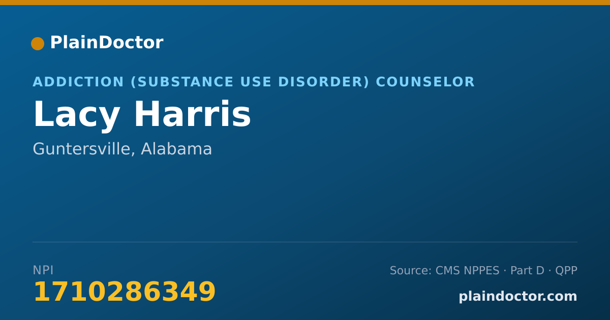 Shareable card for Lacy Harris - Addiction (Substance Use Disorder) Counselor, Guntersville, AL