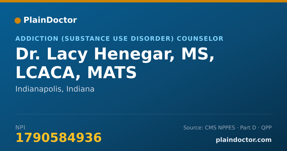 Shareable card for Lacy Henegar, MS, LCACA, MATS - Addiction (Substance Use Disorder) Counselor, Indianapolis, IN