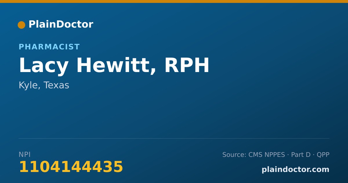 Shareable card for Lacy Hewitt, RPH - Pharmacist, Kyle, TX