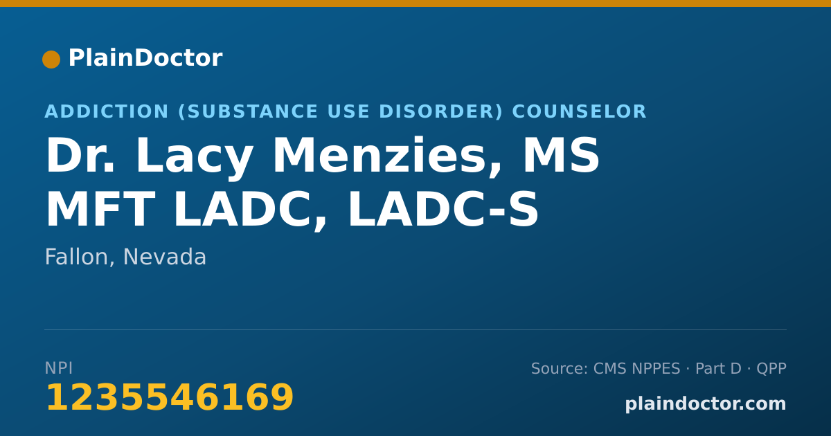 Shareable card for Lacy Menzies, MS MFT LADC, LADC-S - Addiction (Substance Use Disorder) Counselor, Fallon, NV