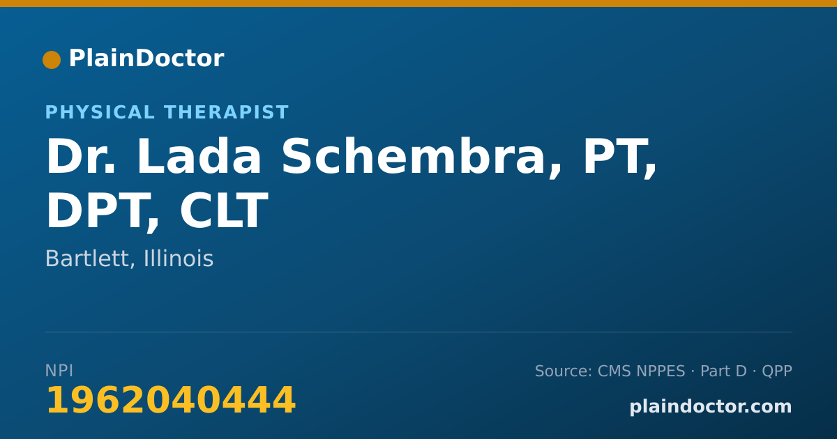 Shareable card for Lada Schembra, PT, DPT, CLT - Physical Therapist, Bartlett, IL