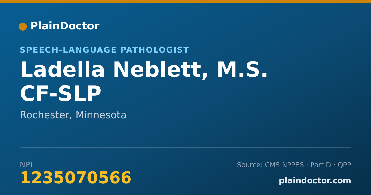 Shareable card for Ladella Neblett, M.S. CF-SLP - Speech-Language Pathologist, Rochester, MN