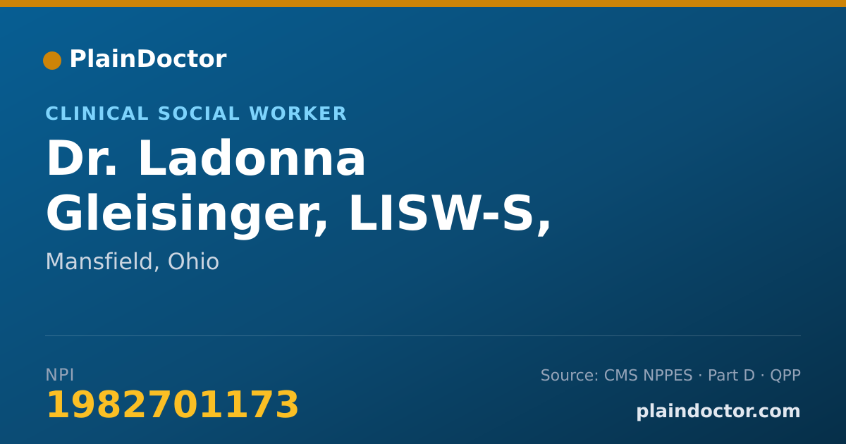 Shareable card for Ladonna Gleisinger, LISW-S, BCPC - Clinical Social Worker, Mansfield, OH