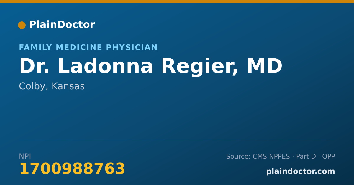 Shareable card for Ladonna Regier, MD - Family Medicine Physician, Colby, KS