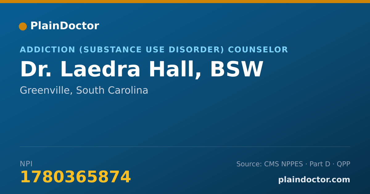 Shareable card for Laedra Hall, BSW - Addiction (Substance Use Disorder) Counselor, Greenville, SC