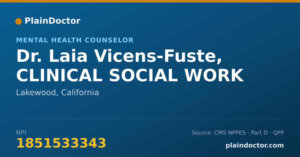 Shareable card for Laia Vicens-Fuste, CLINICAL SOCIAL WORK - Mental Health Counselor, Lakewood, CA