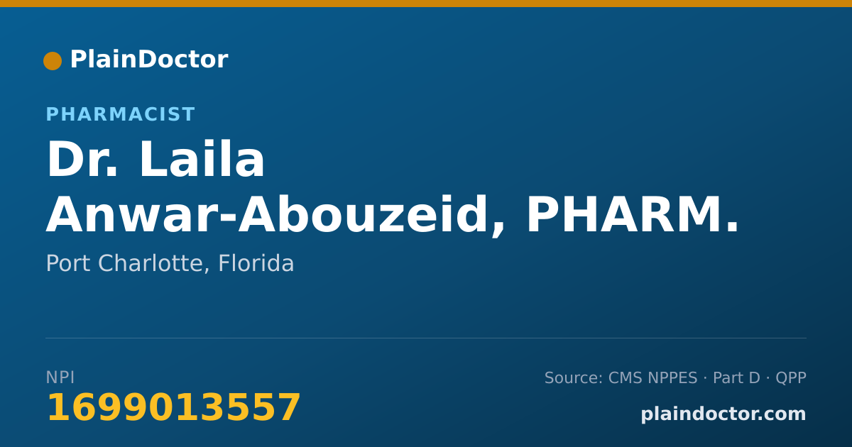 Shareable card for Laila Anwar-Abouzeid, PHARM. D - Pharmacist, Port Charlotte, FL