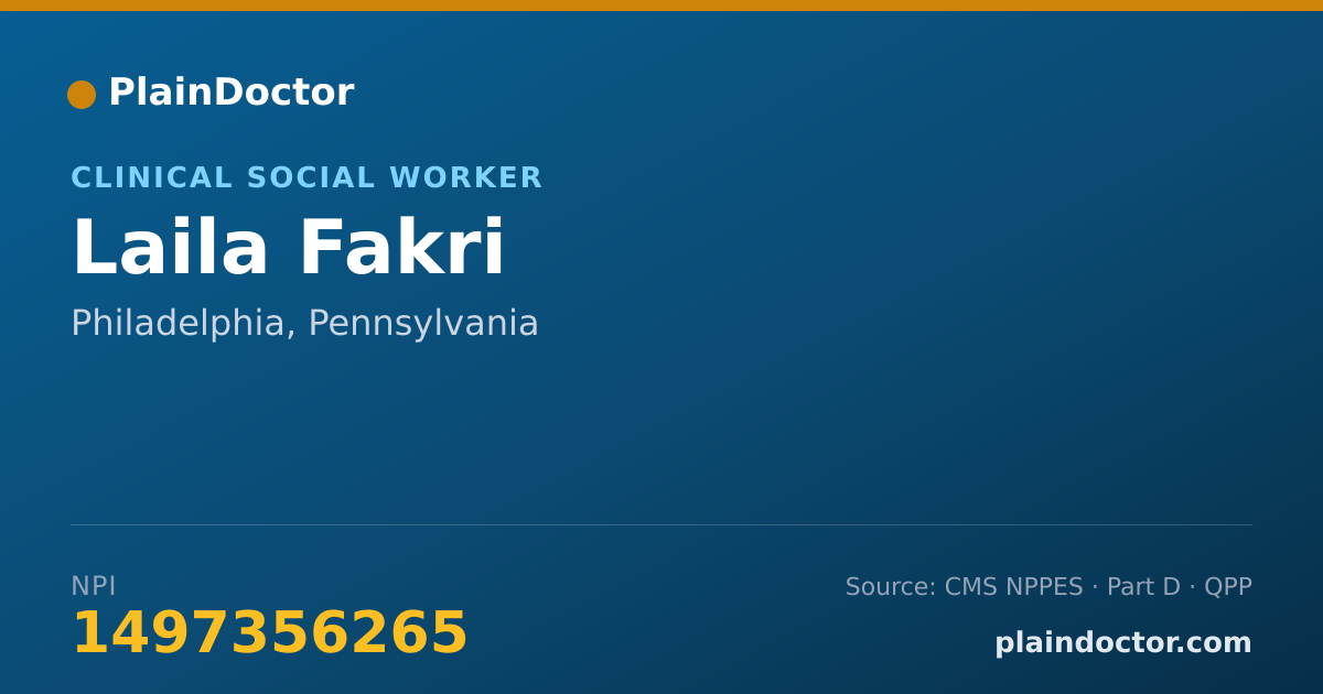 Shareable card for Laila Fakri - Clinical Social Worker, Philadelphia, PA