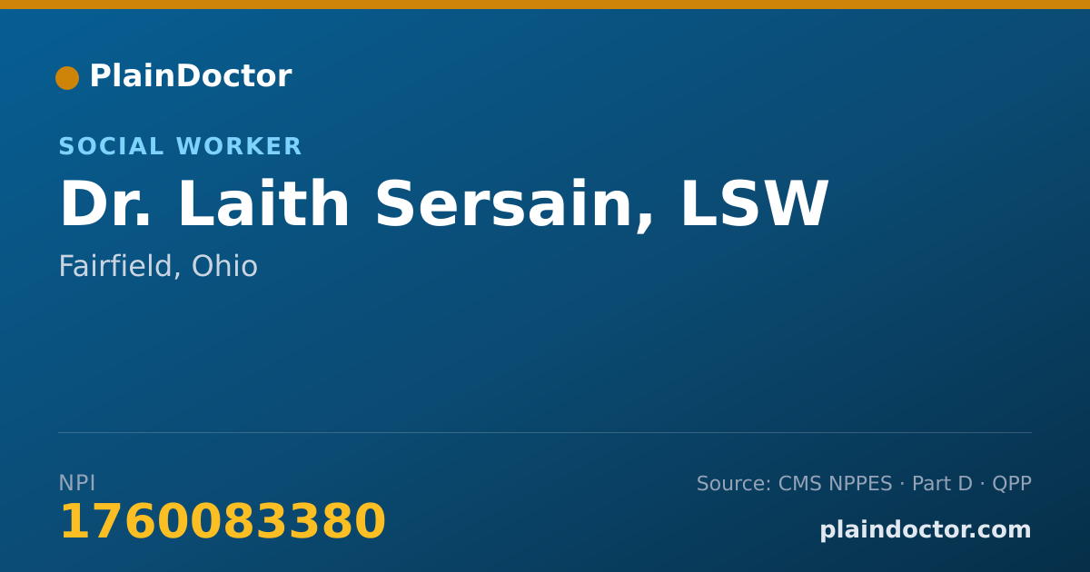 Shareable card for Laith Sersain, LSW - Social Worker, Fairfield, OH