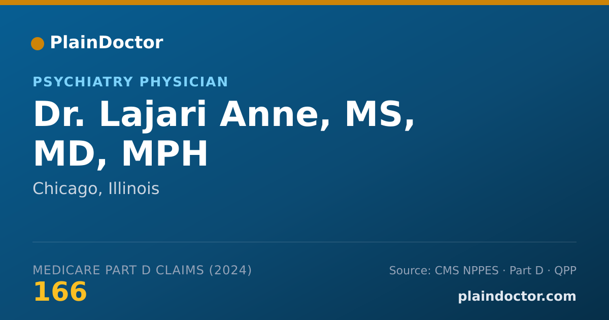 Shareable card for Lajari Anne, MS, MD, MPH - Psychiatry Physician, Chicago, IL